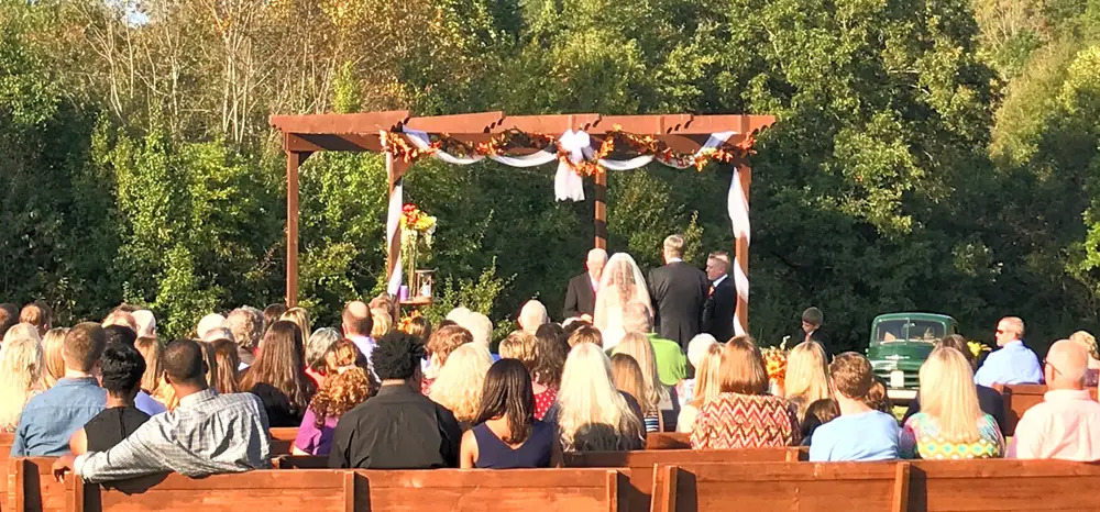 Outdoor wedding ceremony with sound by Philip's Audio